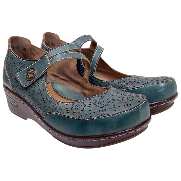 L'ARTISTE BY SPRING STEP Mamata Mary Jane Wedge Shoes EU Size 38 US 7.5 8 Green - Picture 1 of 16